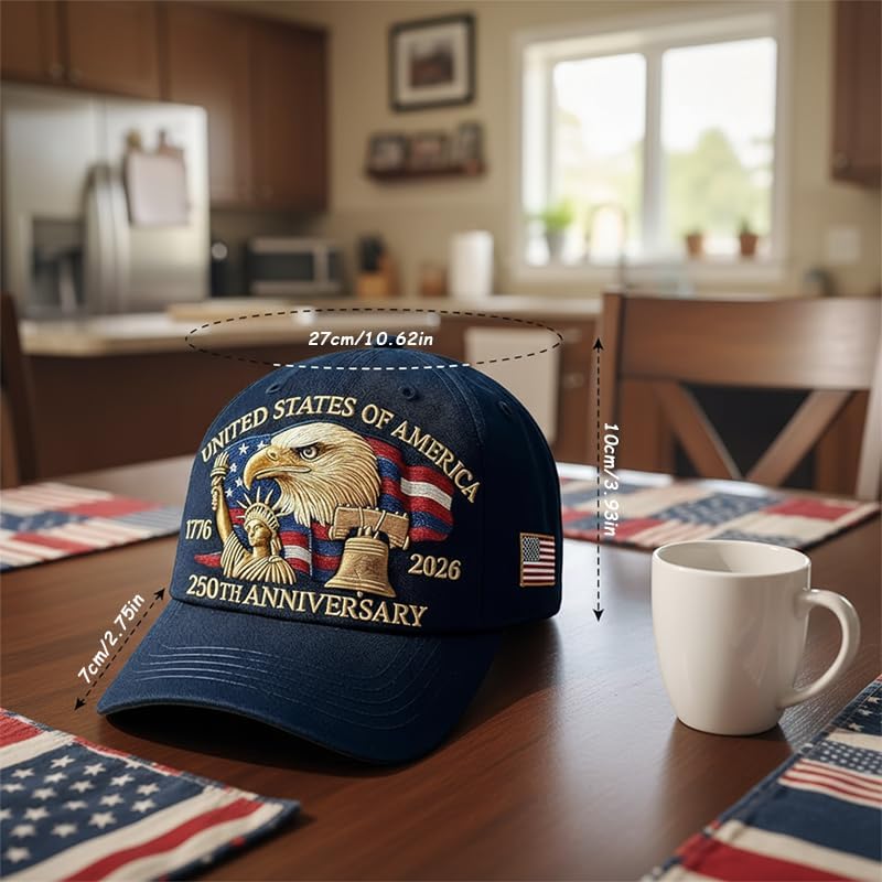 Easybos 250 Anniversary USA Hat – United States 250th Anniversary Adjustable Patriotic Baseball Cap, Commemorative American Heritage Cyan - Image 1